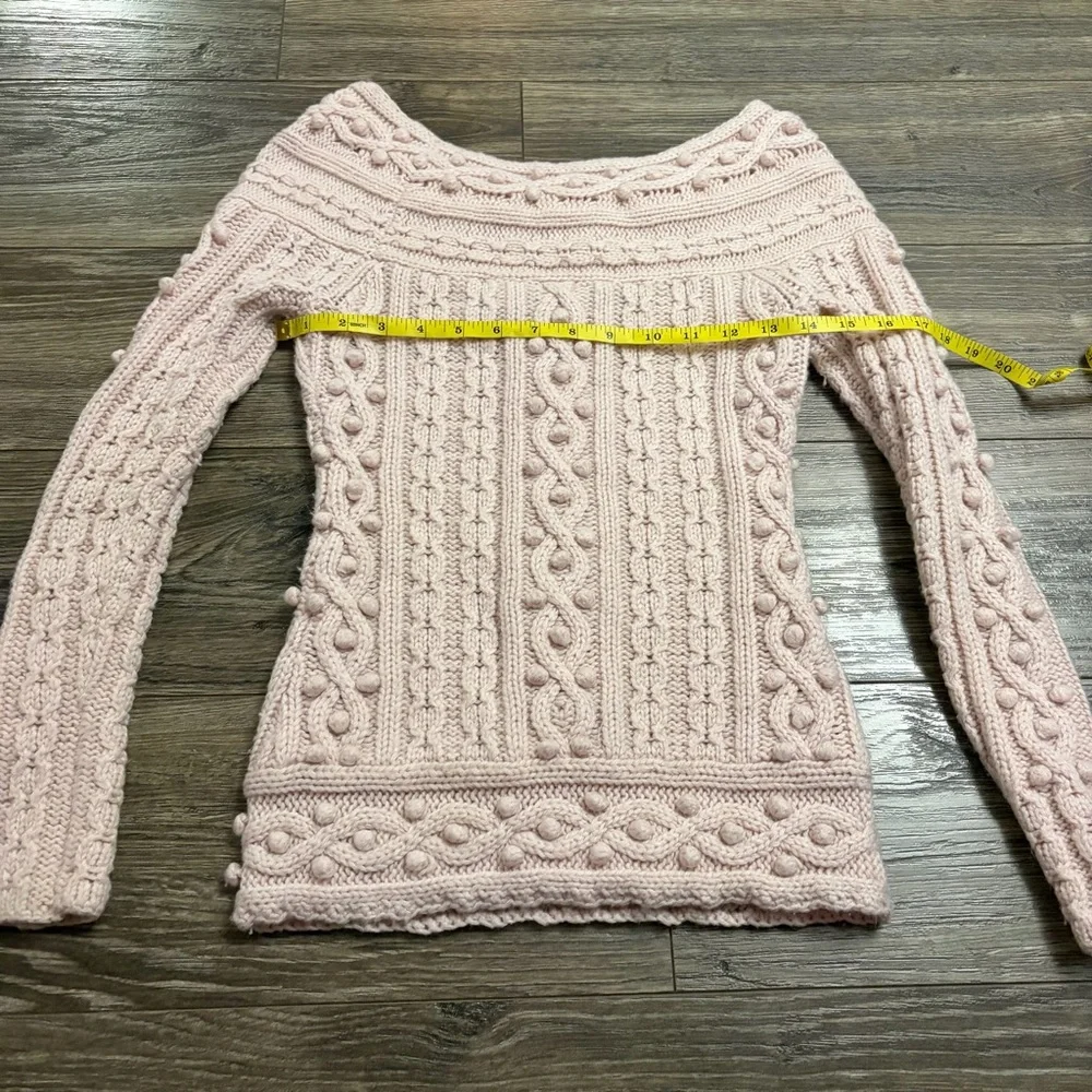 Y2K Vintage Moda International Wool Cable Knit Bobble Sweater (Ballet Pink) XS/S - Picture 7 of 7